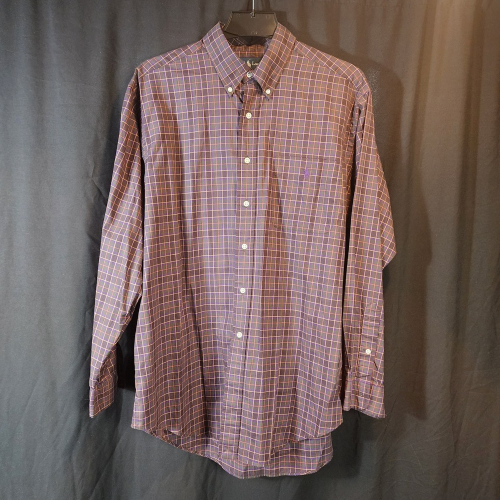 Ralph Lauren Classic Fit Plaid‎ Button Down Shirt Men L Purple Green Orange
